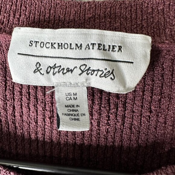 & Other Stories Tank Top Womens Medium Burgundy Ribbed Knit Silk Blend Crop - Picture 2 of 7